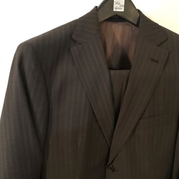 HUGO BOSS Brown Pinstripe Suit Size 38S - Picture 1 of 10